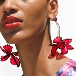 Red Resin Flower Drop Earrings